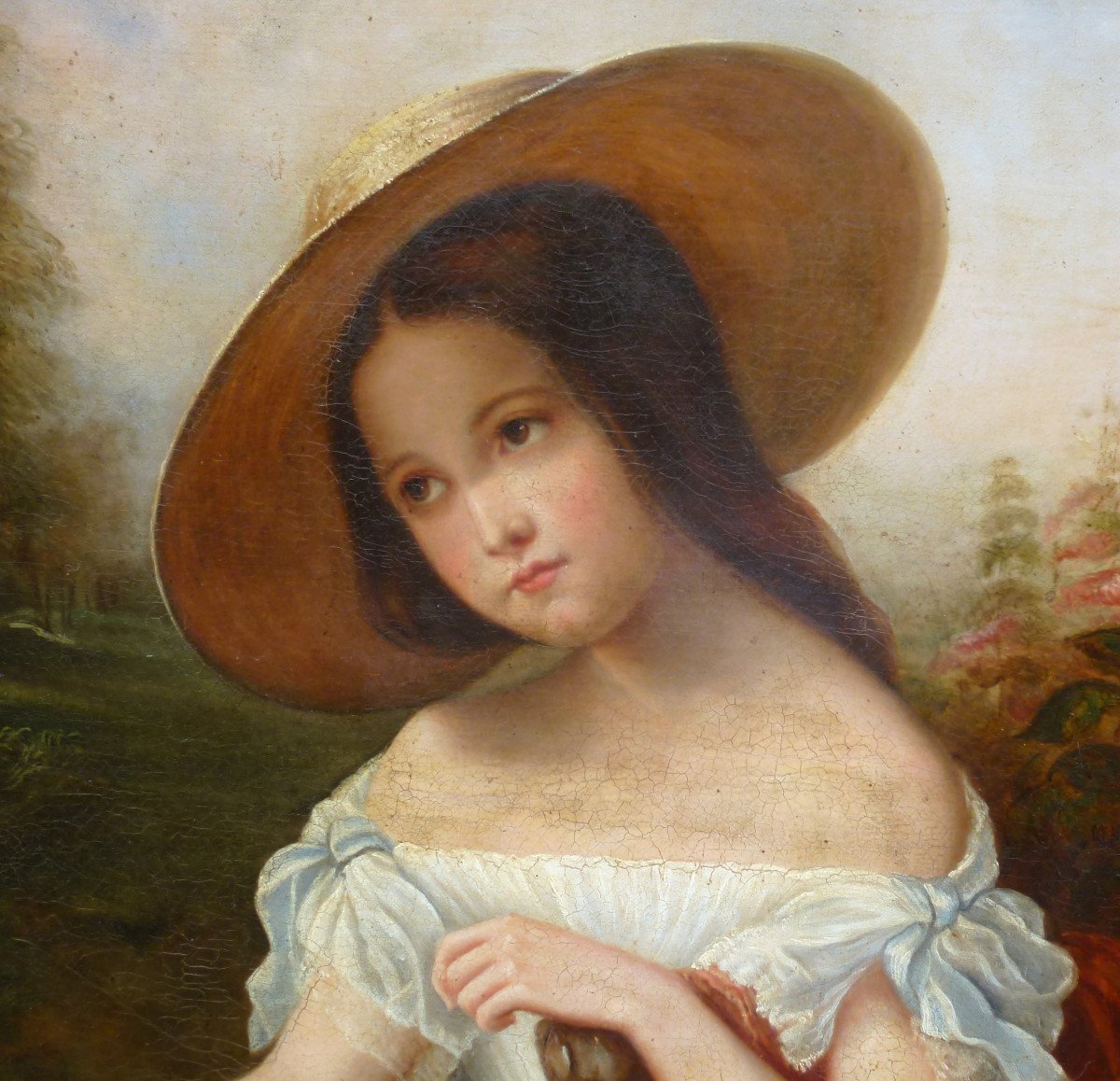 Atelier Eugène Devéria Portrait Of Young Woman Oil/canvas From The 19th Century-photo-2