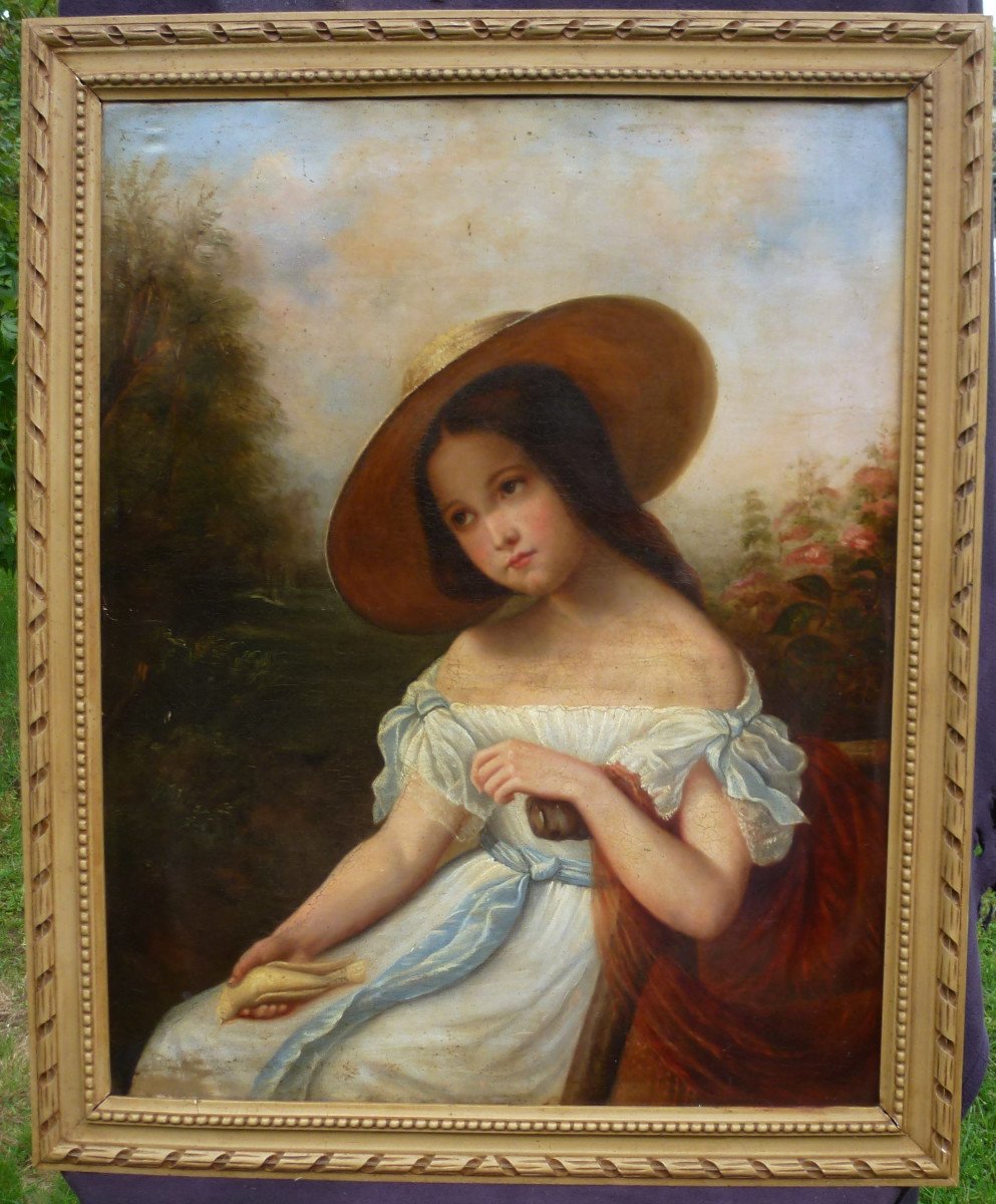 Atelier Eugène Devéria Portrait De Jeune Femme Huile/ Toile Du XIXème Siècle