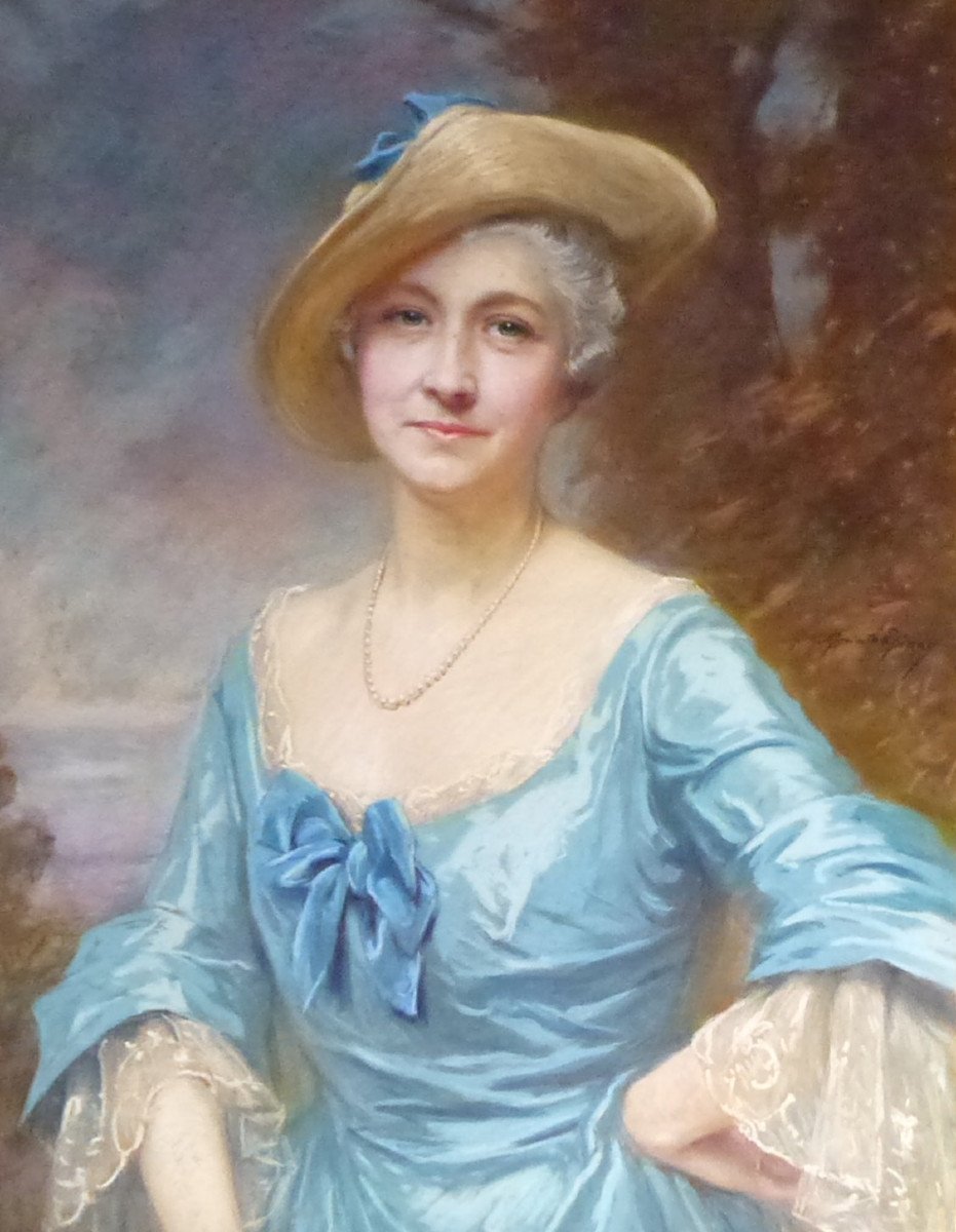 Marie d'Epinay Portrait De Femme Ecole Française Début XXème Siècle Pastel Signé-photo-1