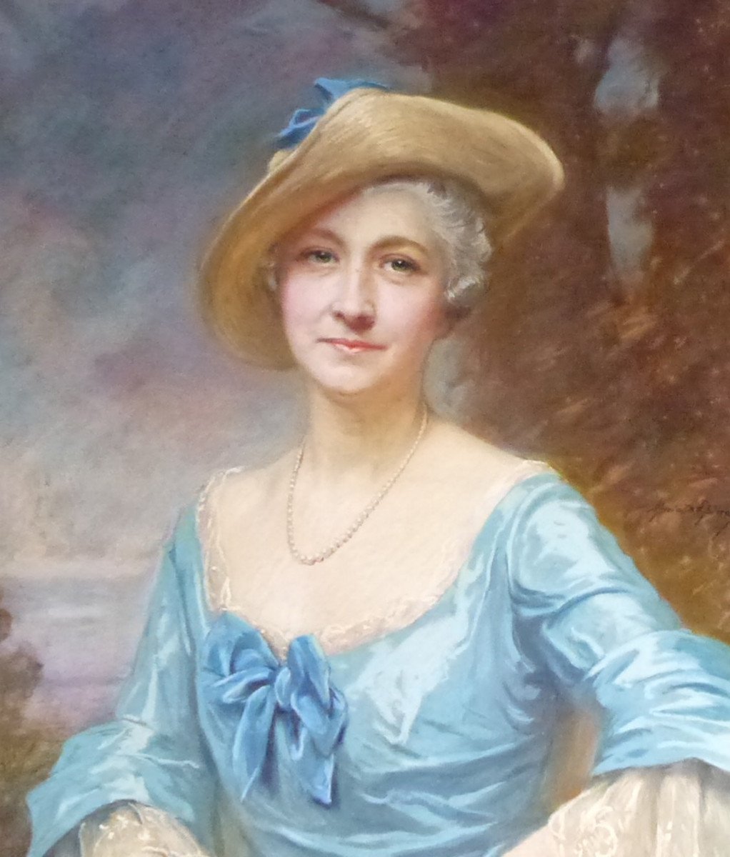 Marie d'Epinay Portrait De Femme Ecole Française Début XXème Siècle Pastel Signé-photo-2