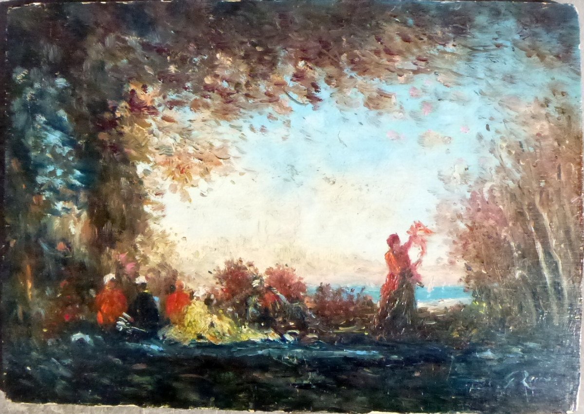 Gérard Roux Tableau Scène Orientaliste Huile/panneau Du XXème Siècle Signé