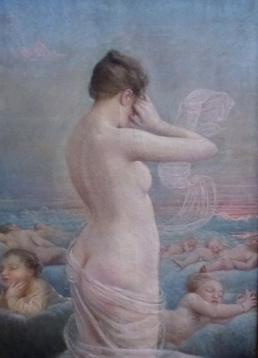 Grande Scène De Genre Nue De Femme Huile/toile XIXème Siècle-photo-4