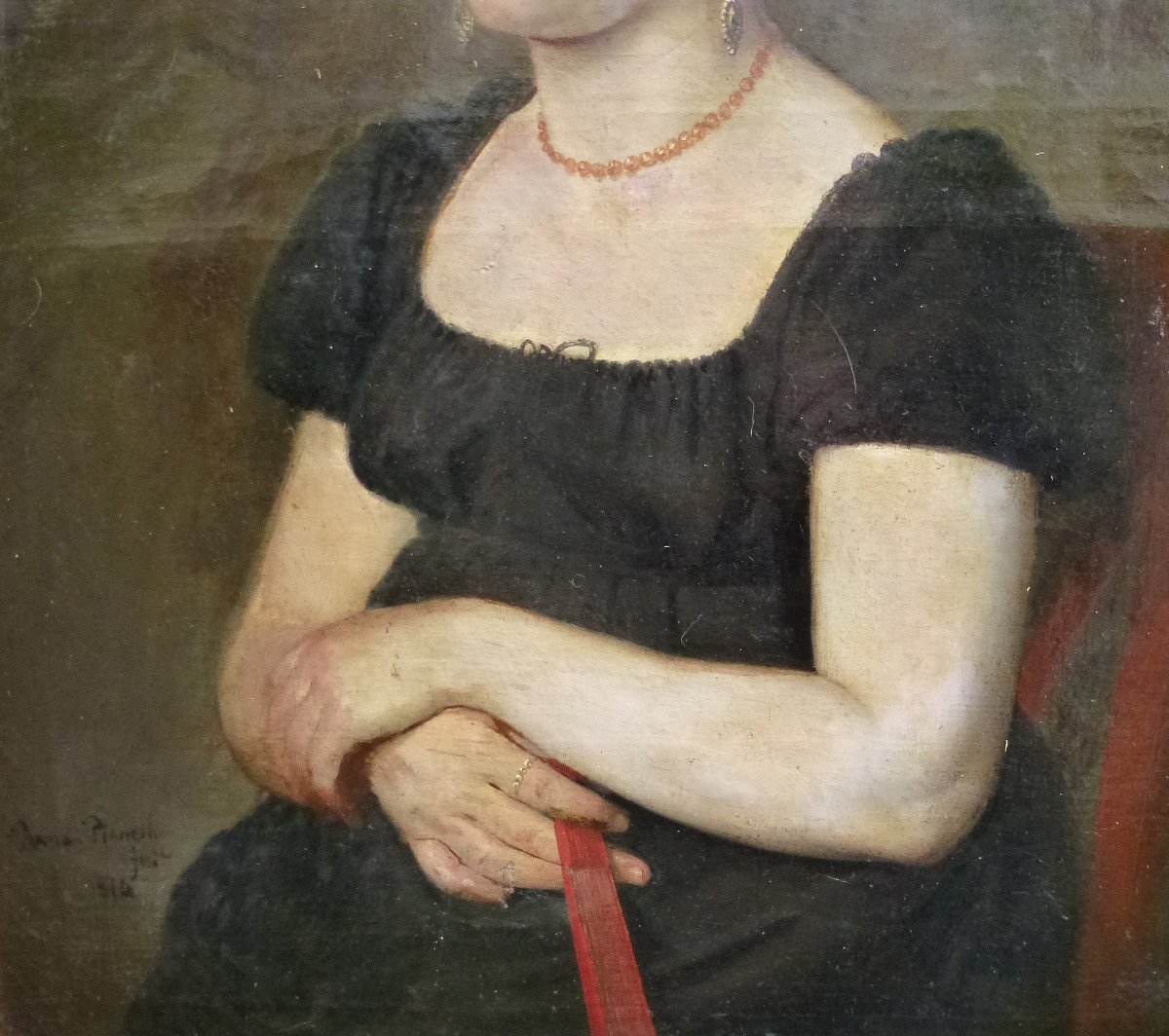 Ramon Planella Portrait De Femme Ier Empire Huile/toile Du XIXème Siècle-photo-3