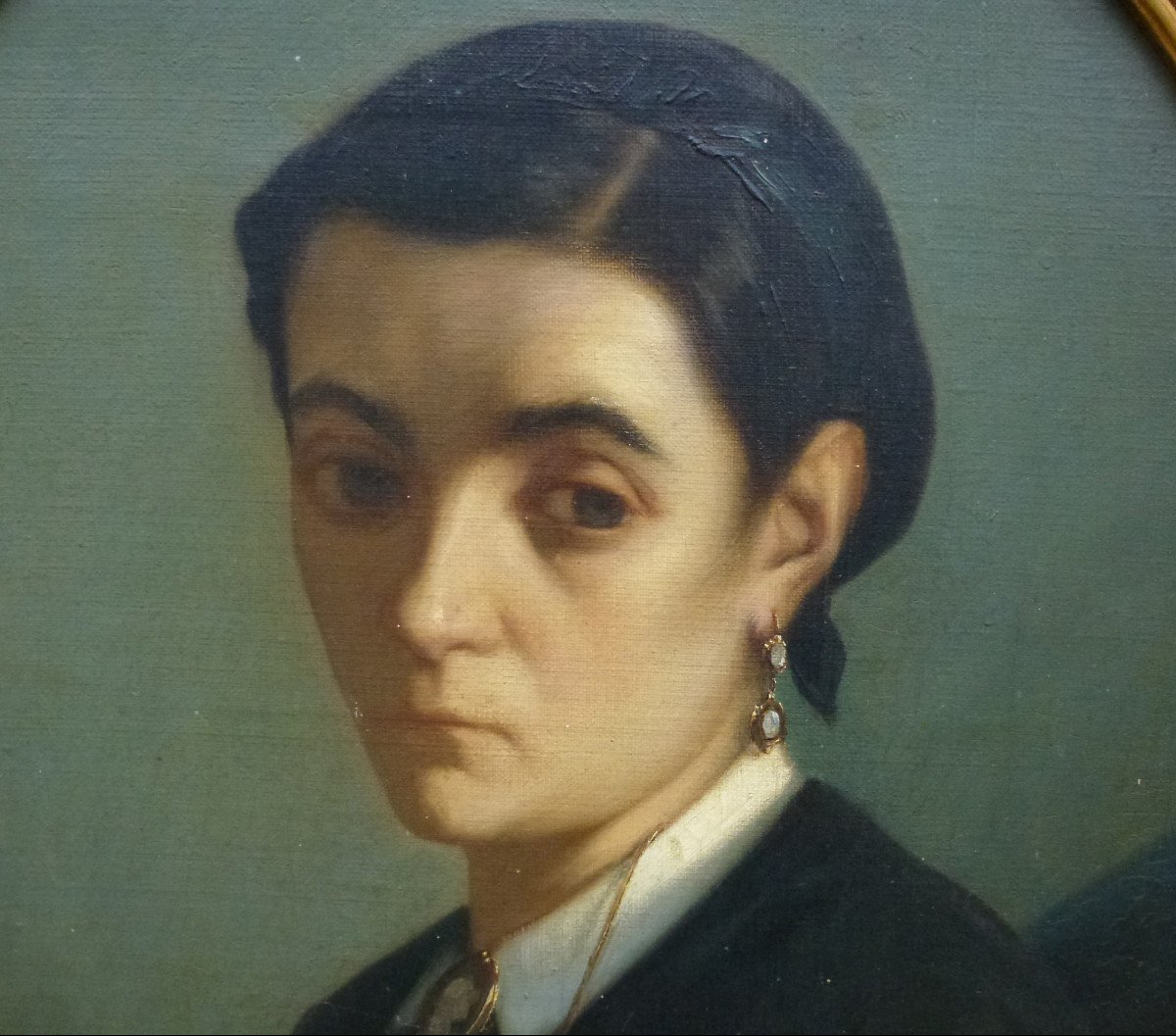 Portrait Of Woman In Oval French School From The 19th Century Oil/canvas-photo-1