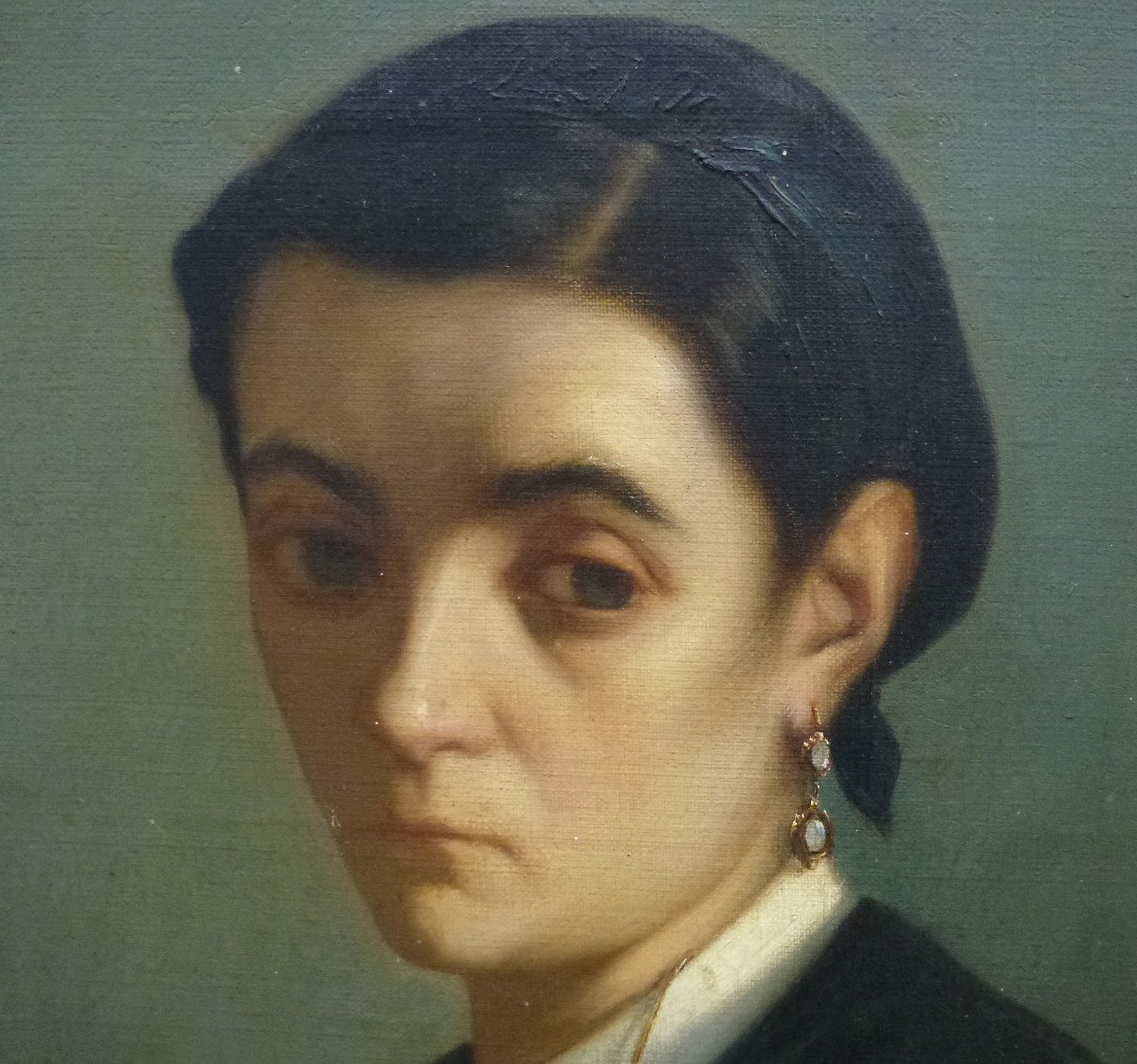 Portrait Of Woman In Oval French School From The 19th Century Oil/canvas-photo-2