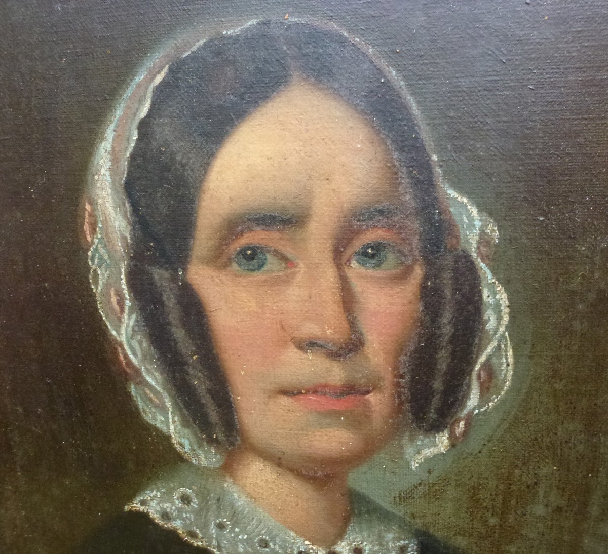 Portrait De Femme Epoque Louis Philippe Huile/toile Du XIXème Siècle-photo-1