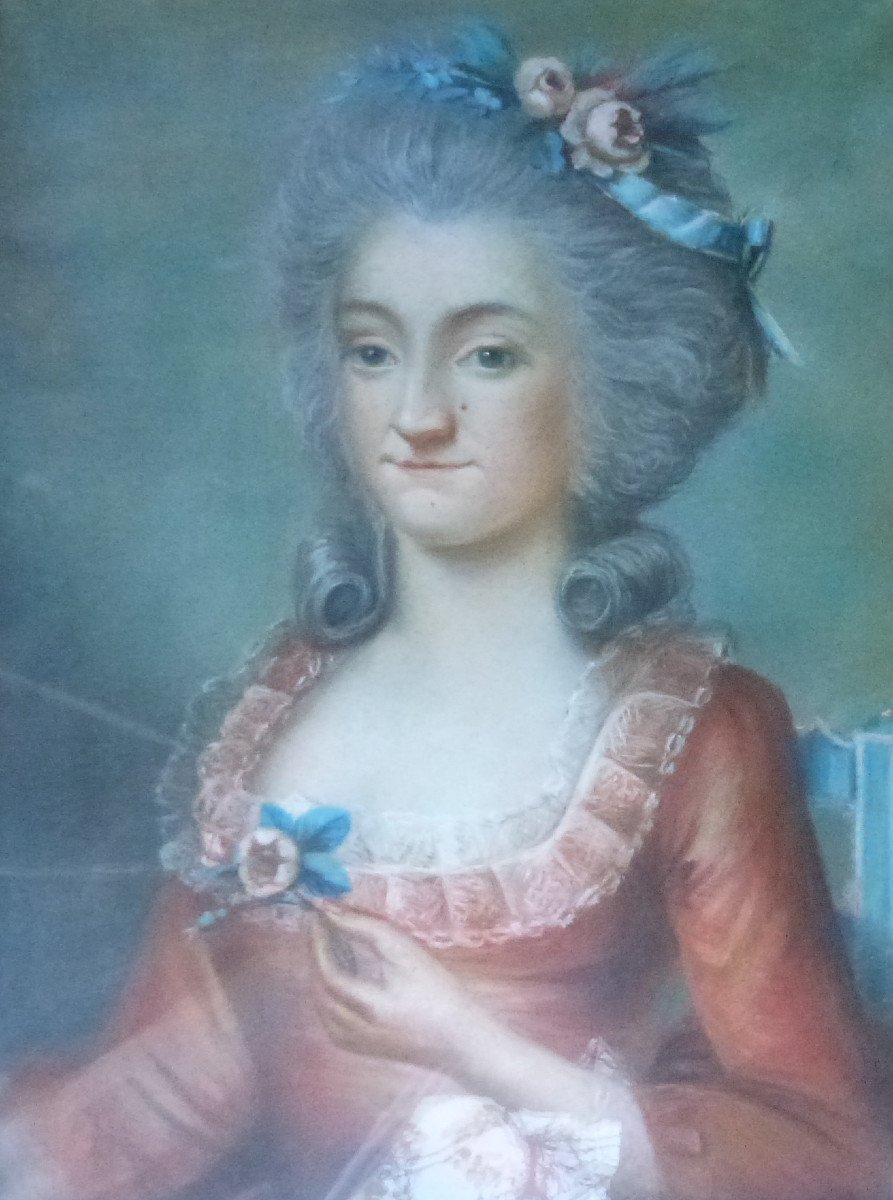 Portrait d'Une Jeune Femme Françoise De Veaucoux Pastel Du XVIIIème Siècle-photo-1