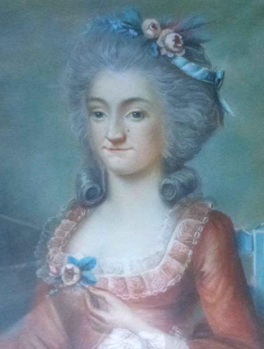 Portrait d'Une Jeune Femme Françoise De Veaucoux Pastel Du XVIIIème Siècle-photo-2