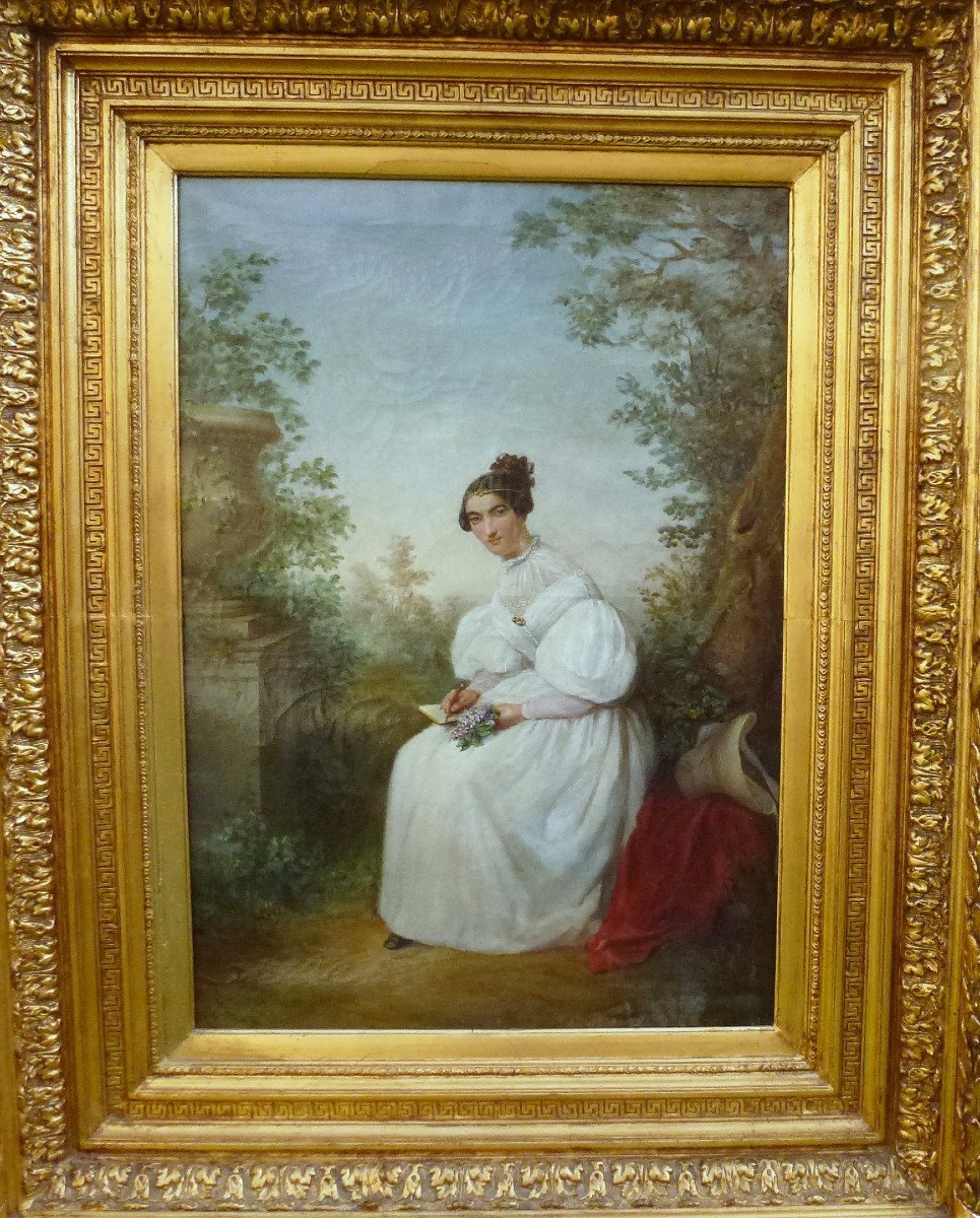 Grand Portrait De Jeune Femme Mélanie Lannuyer Huile/toile Du XIXème Siècle-photo-3