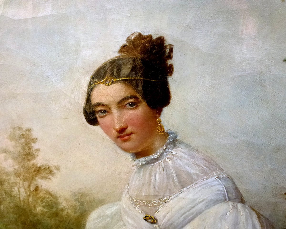 Grand Portrait De Jeune Femme Mélanie Lannuyer Huile/toile Du XIXème Siècle-photo-4