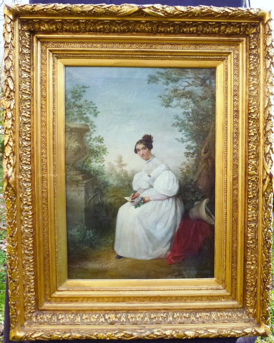 Large Portrait Of Young Woman Mélanie Lannuyer Oil/canvas From The 19th Century