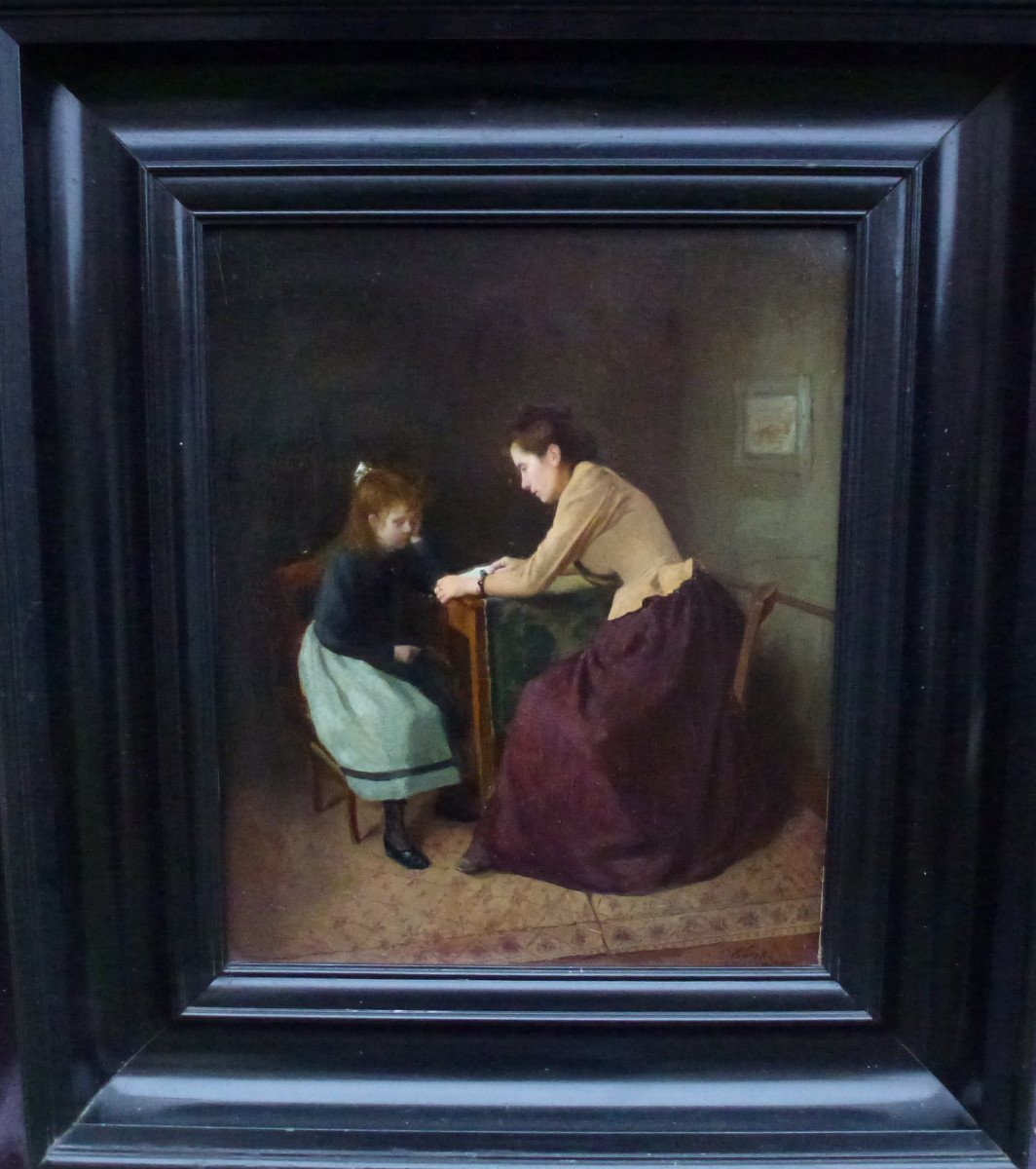 Albert Sorkau Painting Genre Scene Lessons Oil/panel From The 19th Century-photo-2