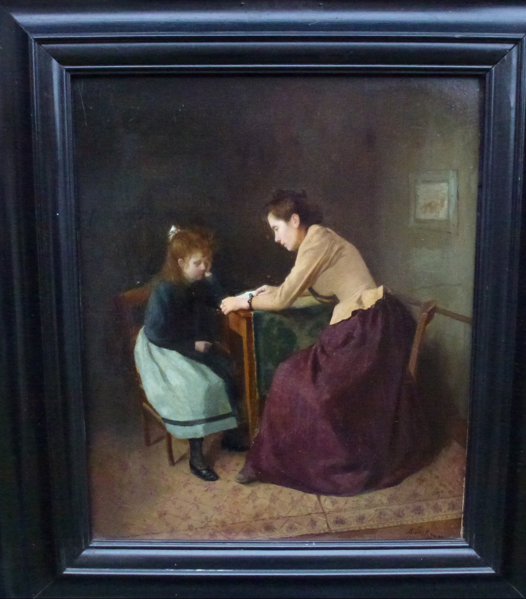 Albert Sorkau Painting Genre Scene Lessons Oil/panel From The 19th Century-photo-3