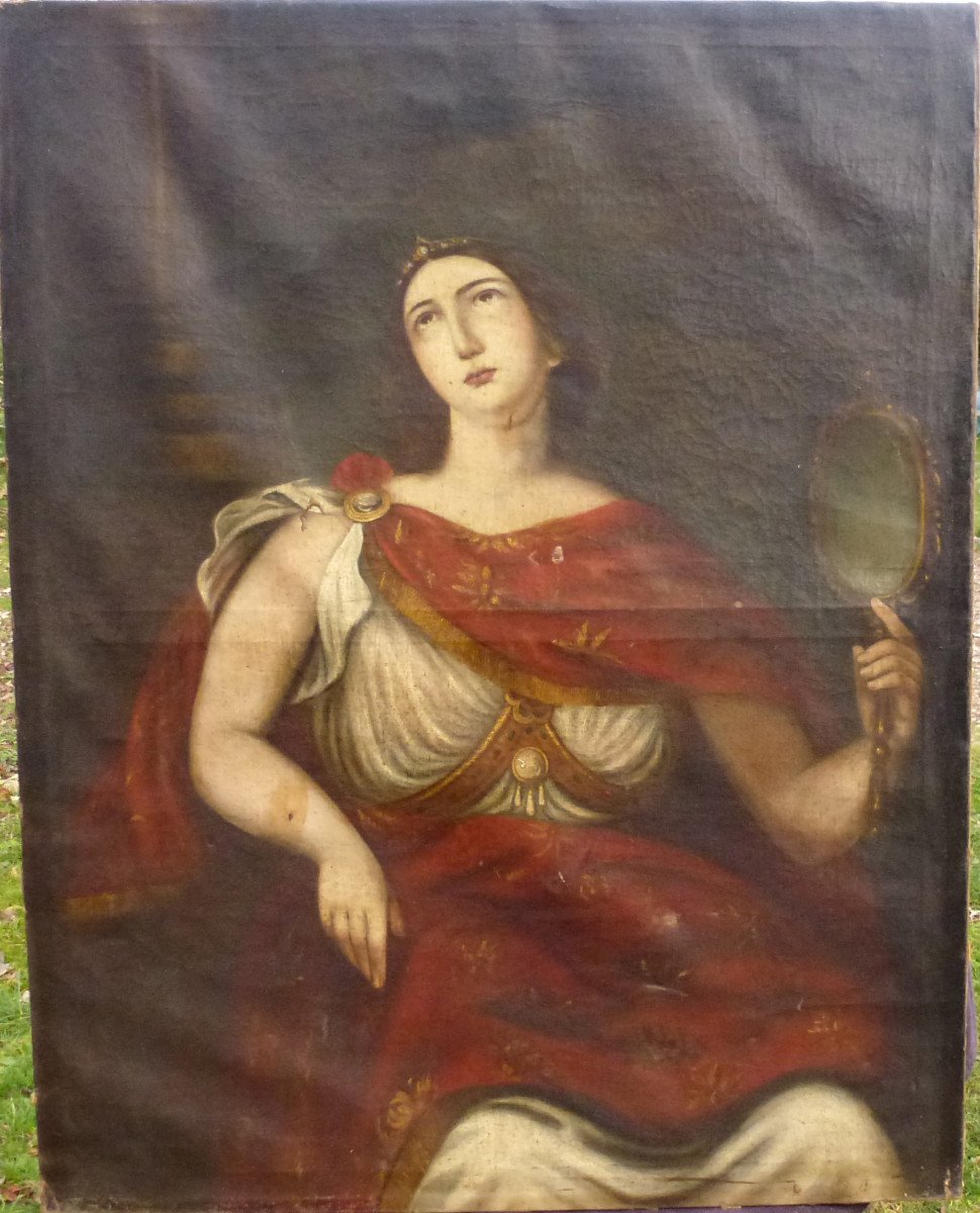 Grand Portrait De Femme à l'Antique Huile/toile Du Fin XVIIe Début XVIIIe Siècle-photo-2