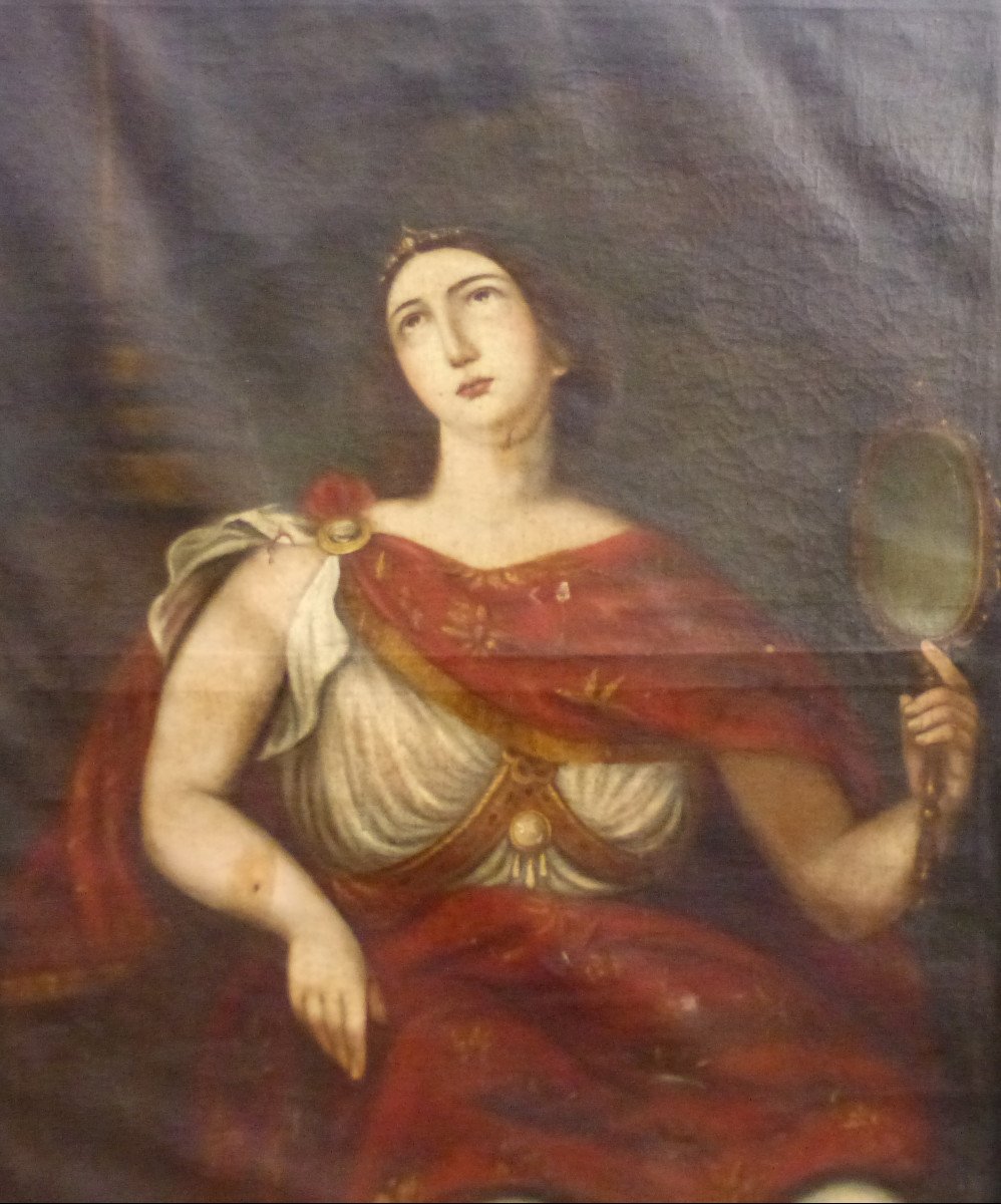 Grand Portrait De Femme à l'Antique Huile/toile Du Fin XVIIe Début XVIIIe Siècle-photo-4