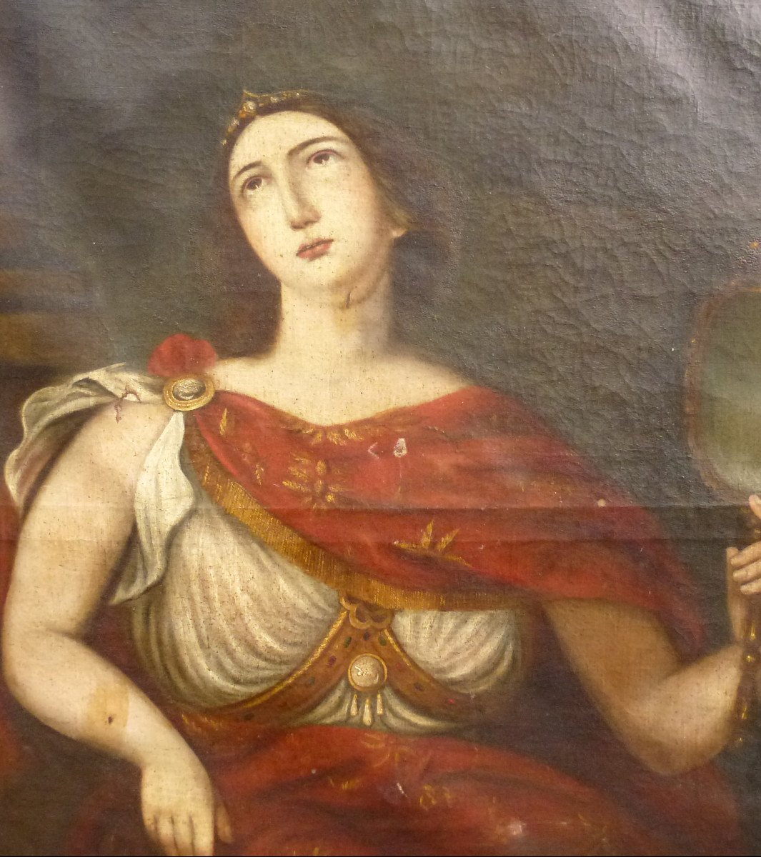 Grand Portrait De Femme à l'Antique Huile/toile Du Fin XVIIe Début XVIIIe Siècle-photo-3