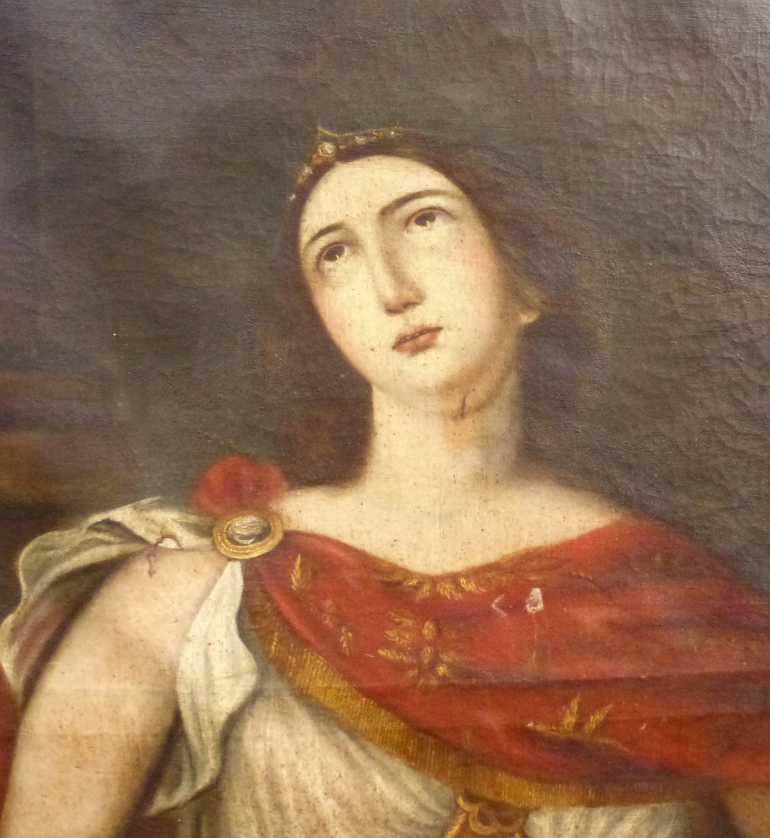 Grand Portrait De Femme à l'Antique Huile/toile Du Fin XVIIe Début XVIIIe Siècle-photo-4