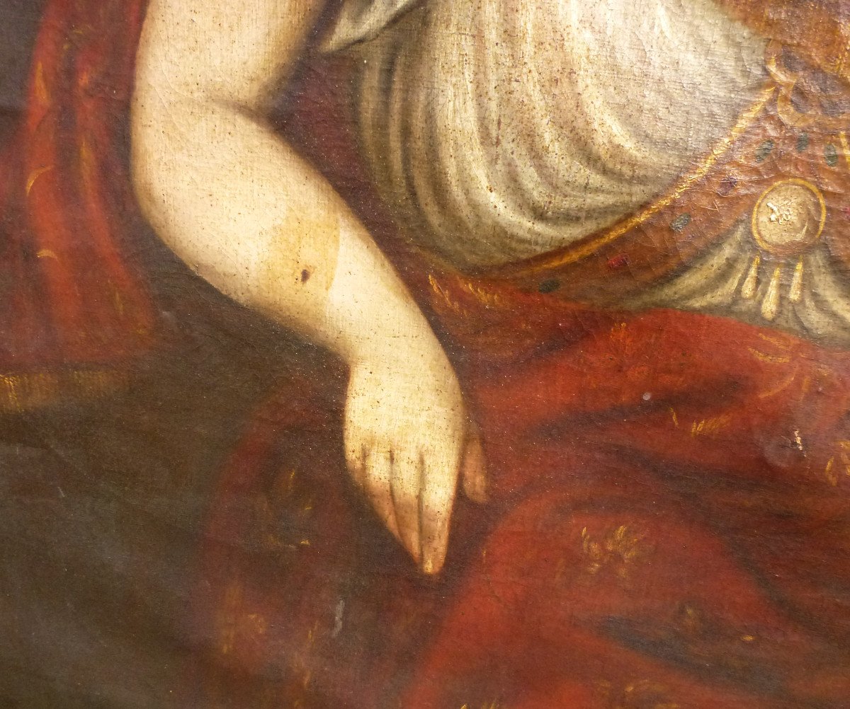Grand Portrait De Femme à l'Antique Huile/toile Du Fin XVIIe Début XVIIIe Siècle-photo-6
