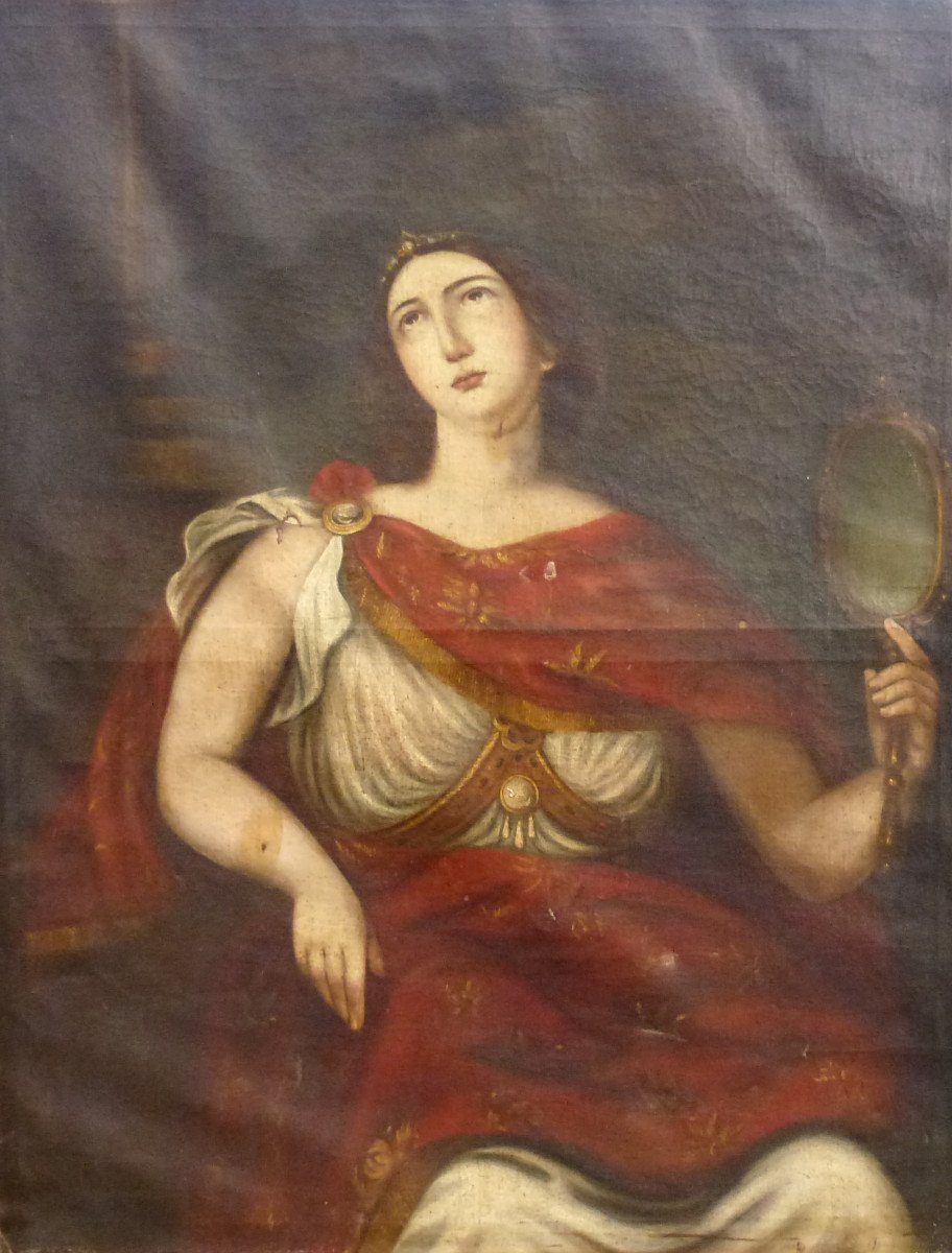 Grand Portrait De Femme à l'Antique Huile/toile Du Fin XVIIe Début XVIIIe Siècle