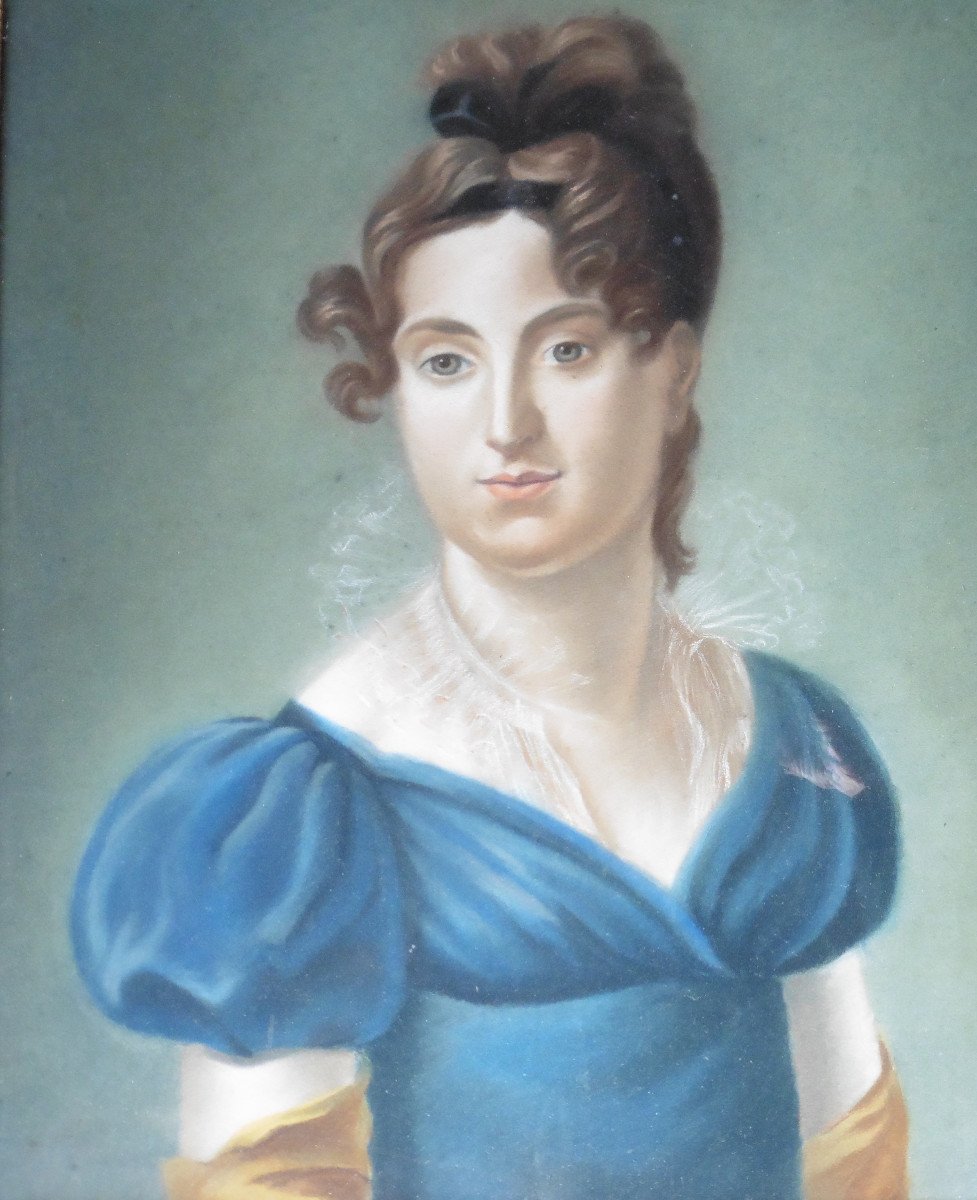 Portrait d'une Jeune Femme Ier Empire Pastel début XXème Siècle-photo-3
