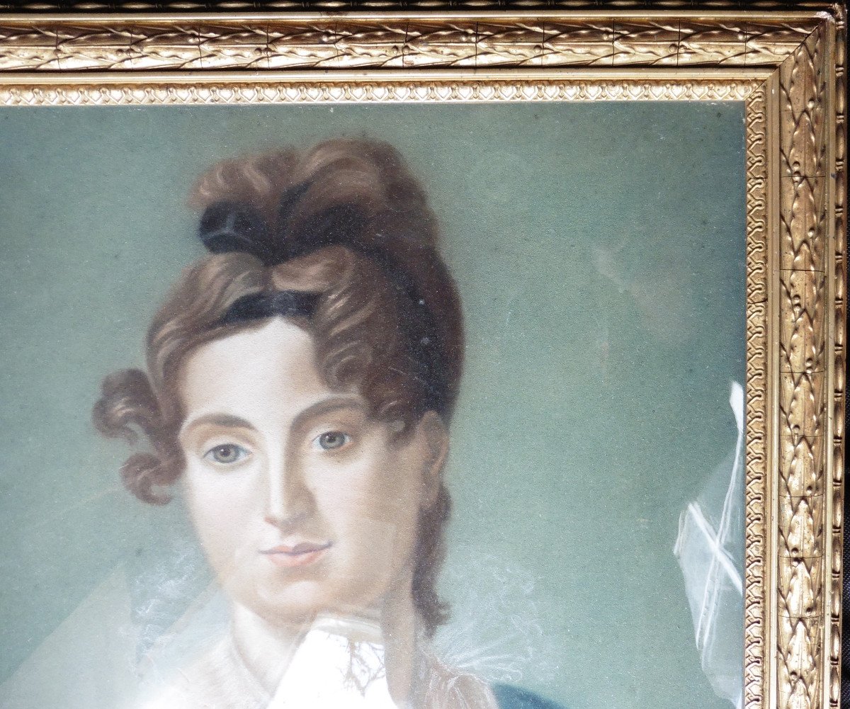 Portrait d'une Jeune Femme Ier Empire Pastel début XXème Siècle-photo-5