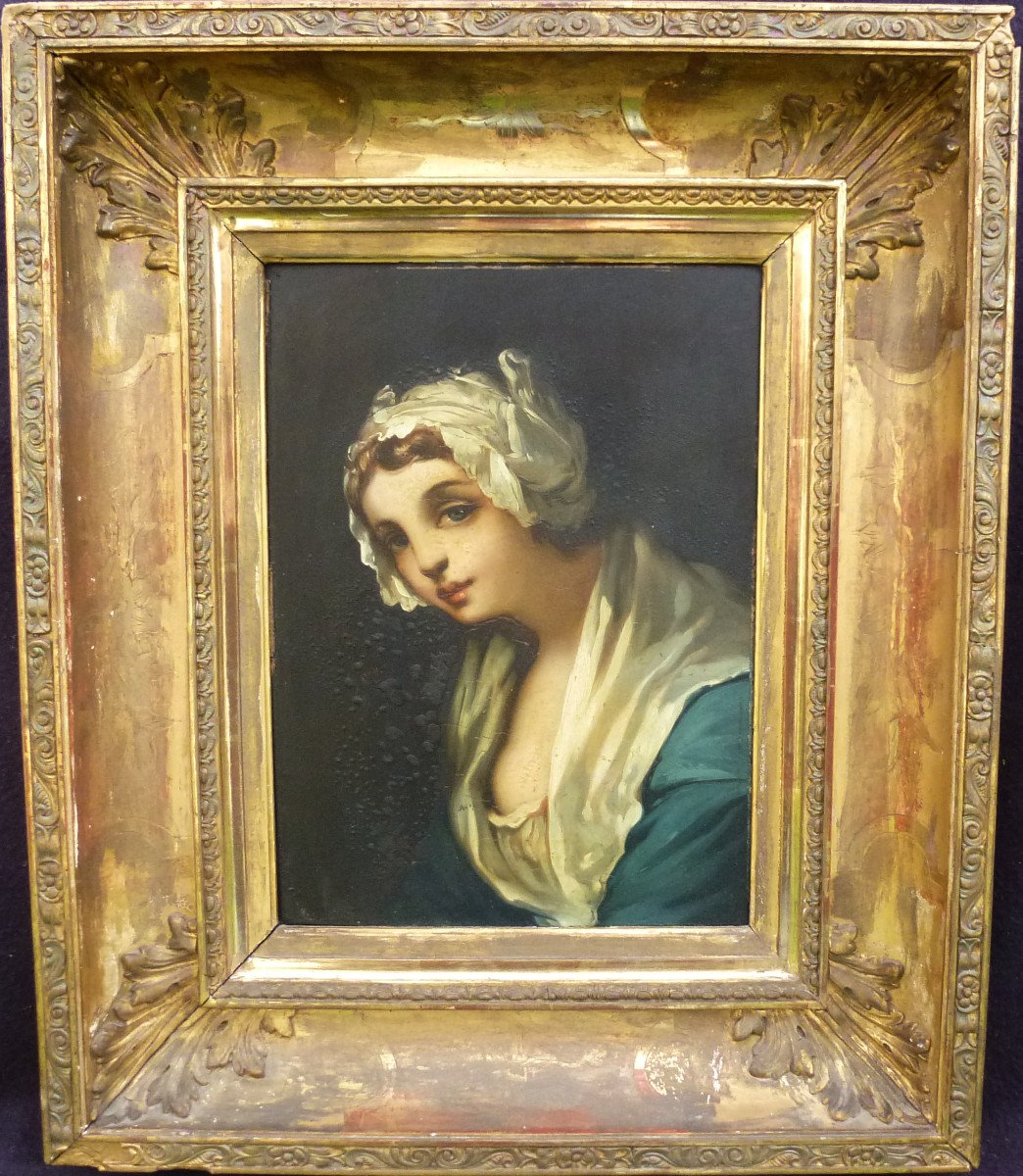 Portrait Of A Young Woman After Greuze Oil/canvas From The 19th Century