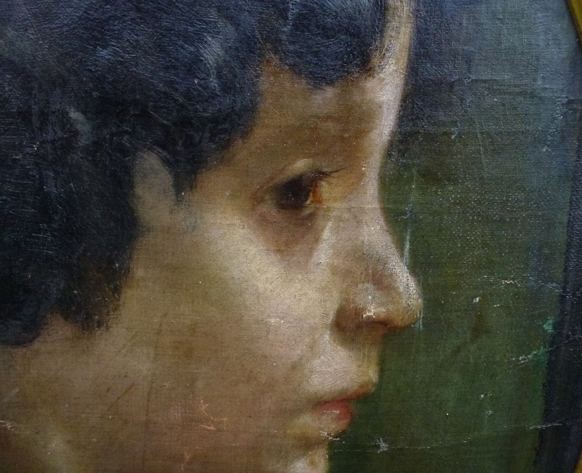 Portrait De Jeune Femme De Profil Huile/toile Fin XIXème Siècle-photo-5
