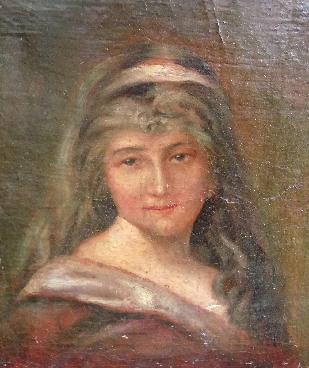 Portrait Of A Woman French School Oil/canvas From The 18th Century-photo-4