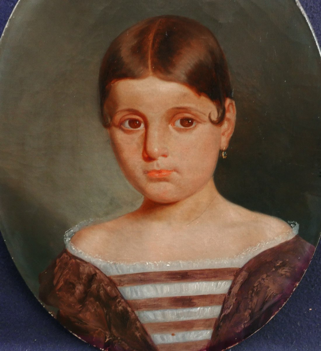 Portrait De Jeune Fille Epoque Louis Philippe Huile/toile XIXème Siècle-photo-3