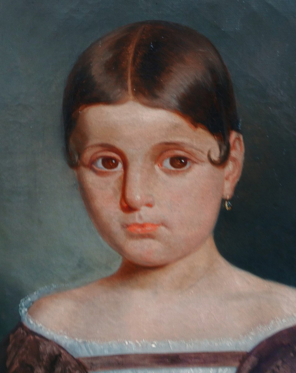 Portrait De Jeune Fille Epoque Louis Philippe Huile/toile XIXème Siècle-photo-4