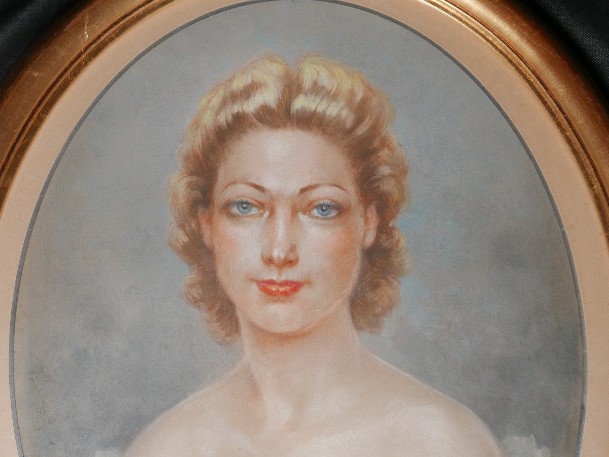 Portrait De Femme Claude Adam à Alger Pastel Du XXème Siècle Signé-photo-1