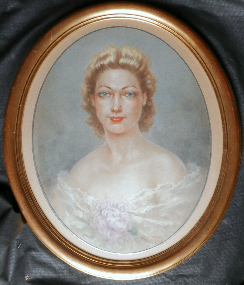 Portrait De Femme Claude Adam à Alger Pastel Du XXème Siècle Signé