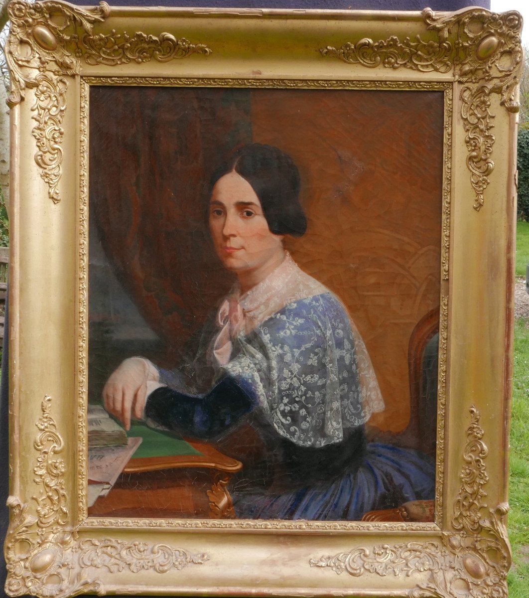 Portrait De Femme Epoque Louis Philippe Huile/toile Du XIXème Siècle-photo-3