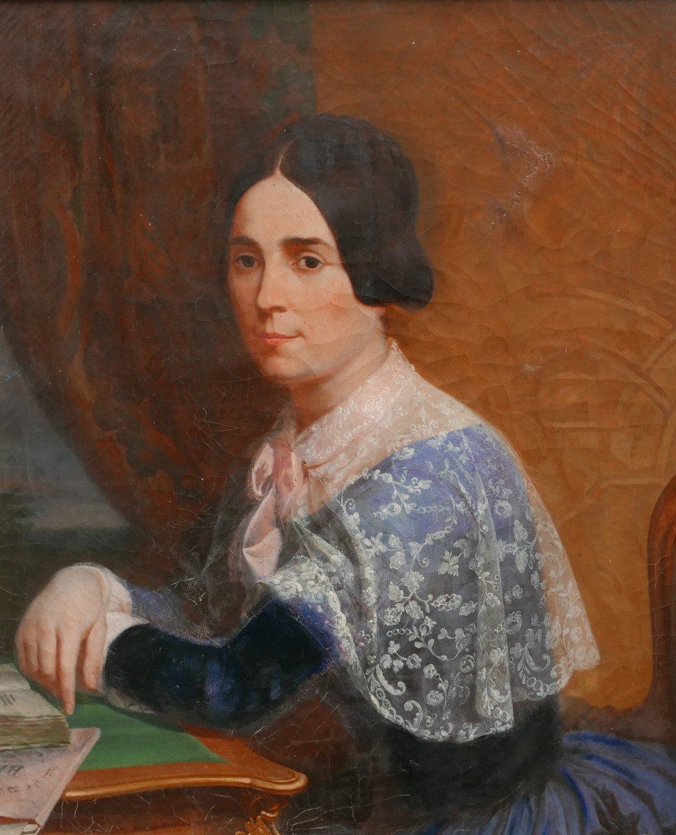 Portrait De Femme Epoque Louis Philippe Huile/toile Du XIXème Siècle-photo-4