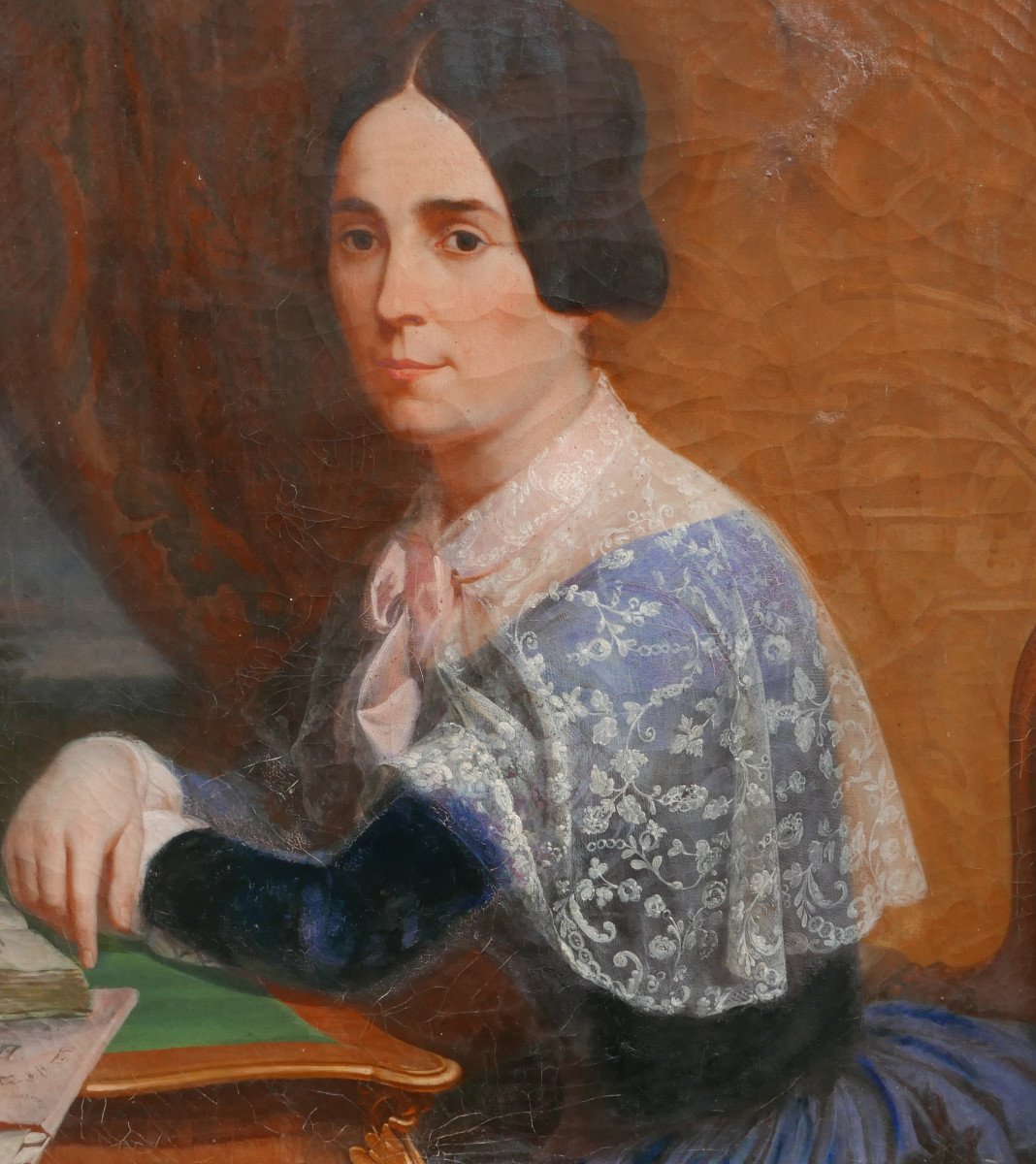 Portrait De Femme Epoque Louis Philippe Huile/toile Du XIXème Siècle-photo-3