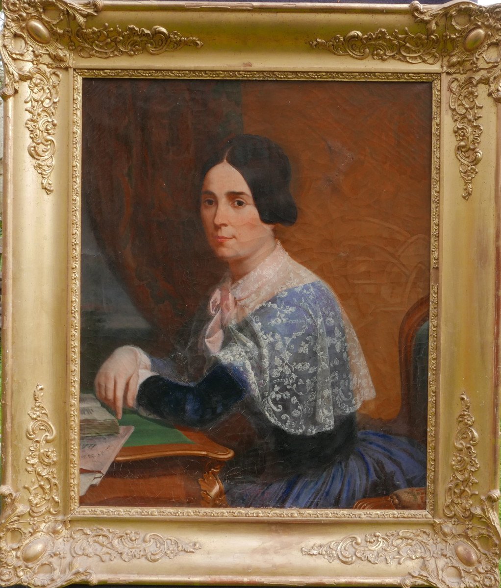 Portrait De Femme Epoque Louis Philippe Huile/toile Du XIXème Siècle