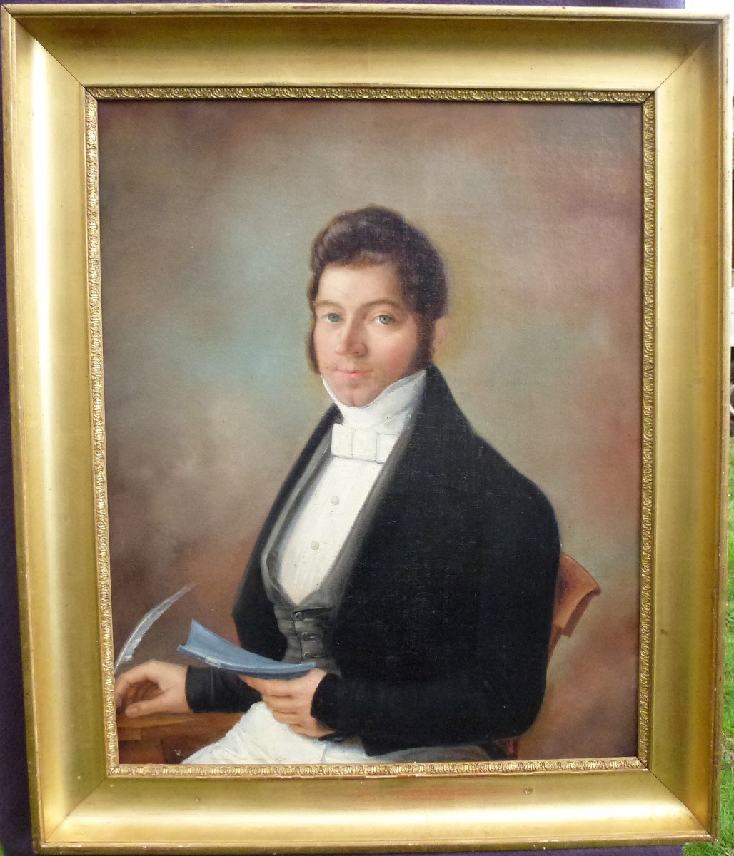 Large Portrait Of Young Man First Empire Period Oil/canvas Early 19th Century