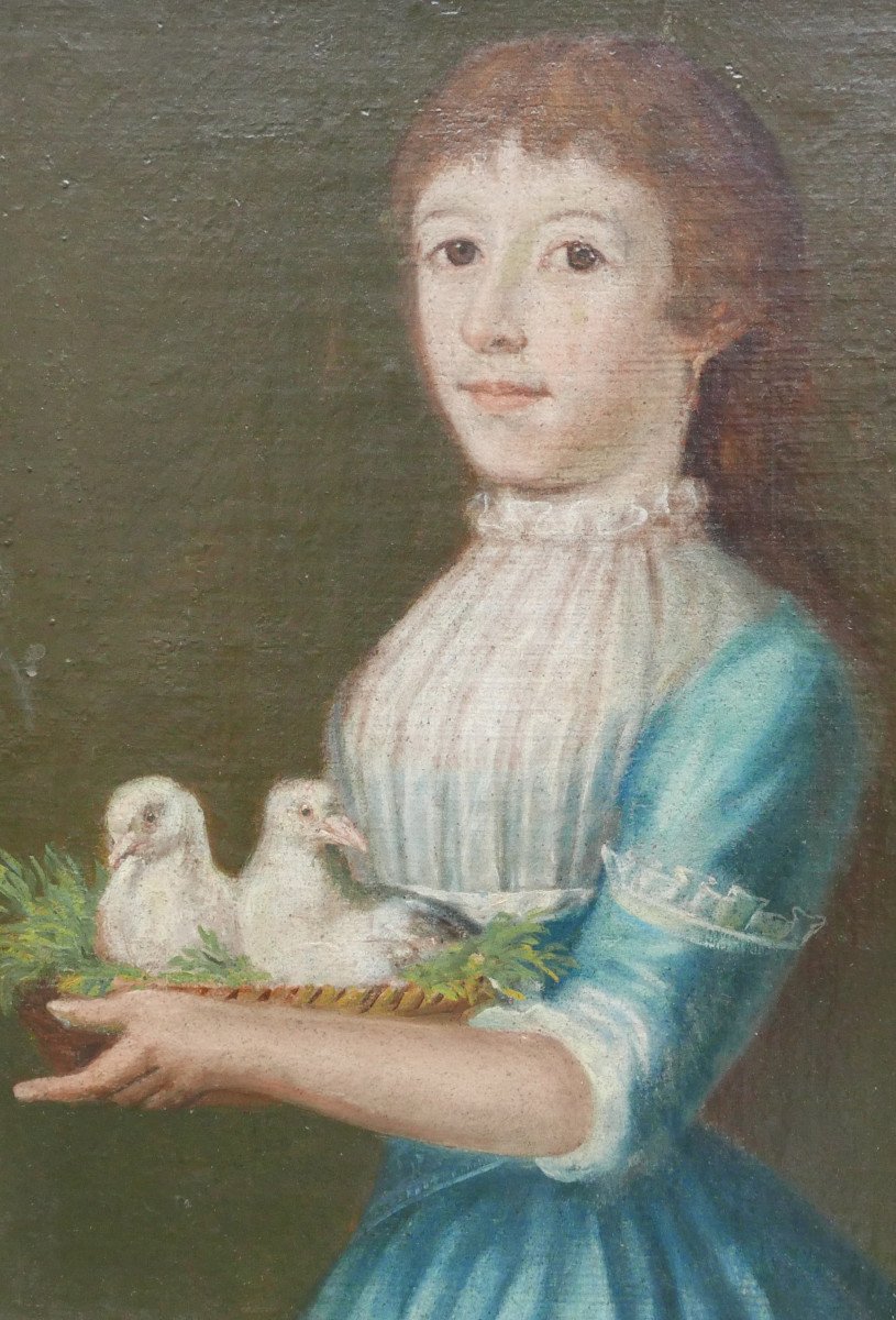 Portrait Of Woman With Doves Oil/canvas From The 18th Century Italian School-photo-3