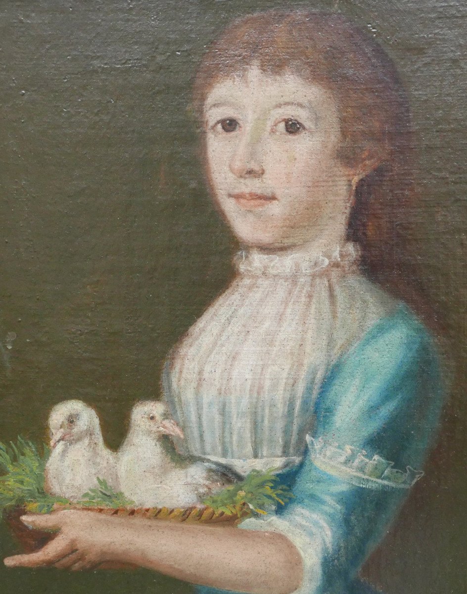 Portrait Of Woman With Doves Oil/canvas From The 18th Century Italian School-photo-4