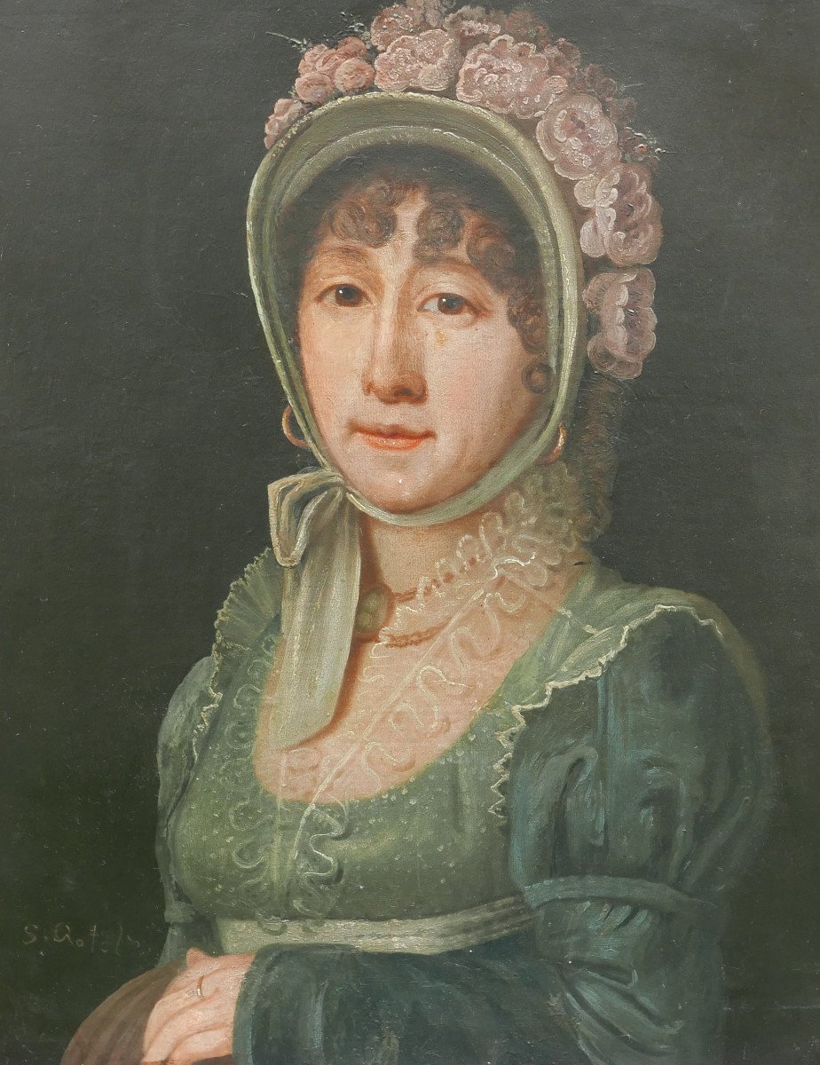 Rotels Portrait Of Woman With Headdress Ist Empire Oil/canvas From The 19th Century Signed