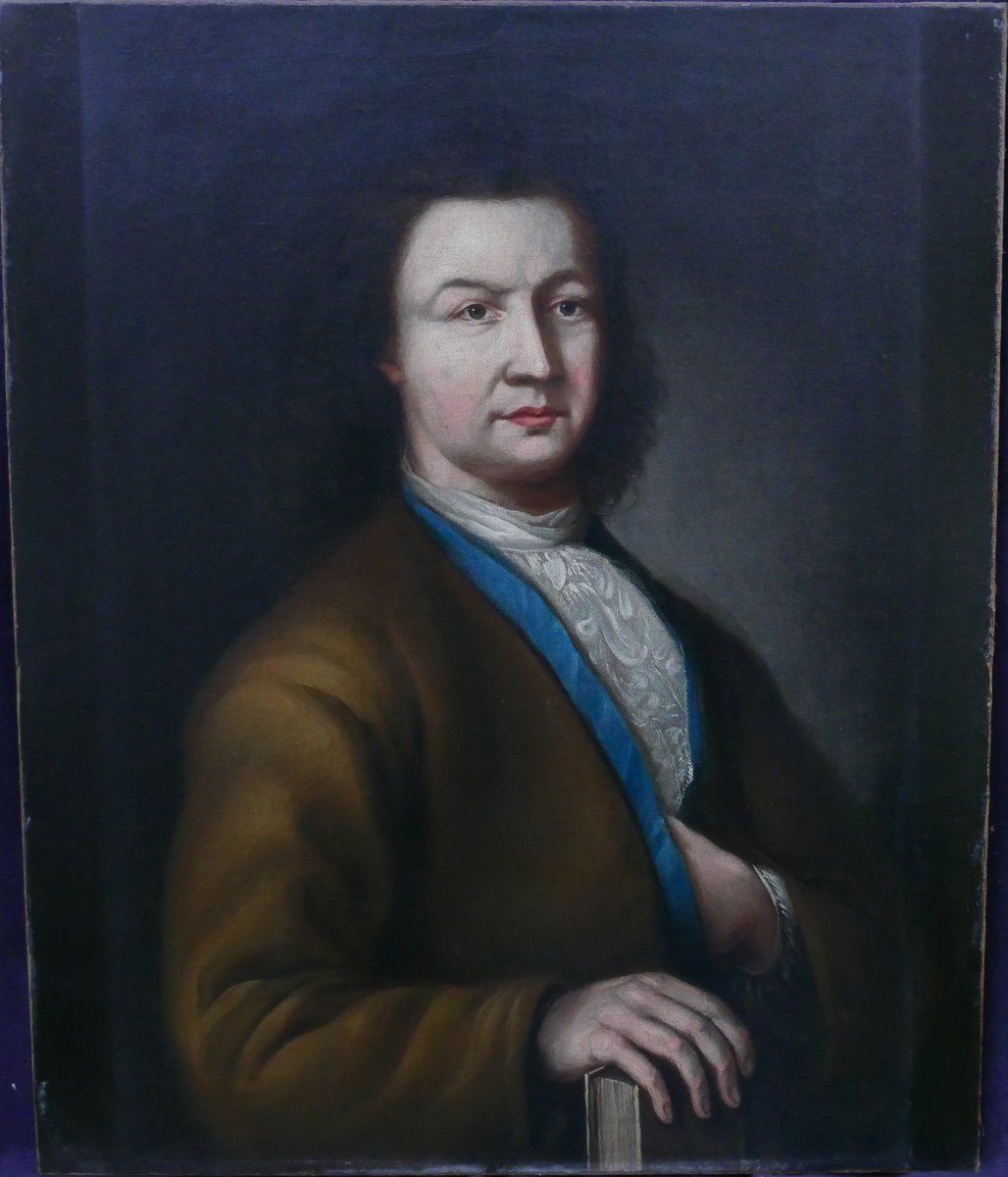 Large Portrait Of A Man With A Book Oil/canvas From The 18th Century-photo-2