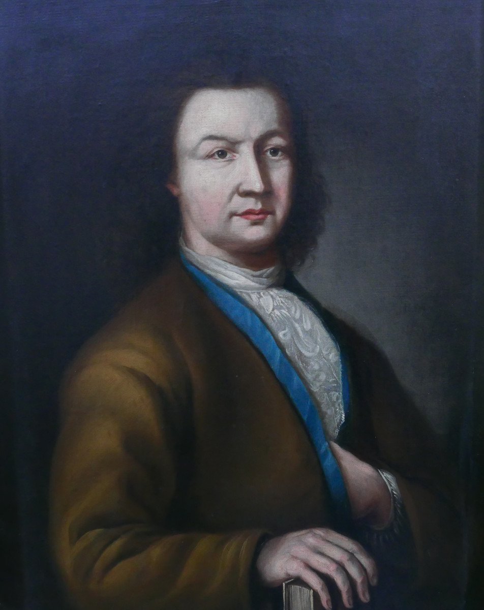 Large Portrait Of A Man With A Book Oil/canvas From The 18th Century-photo-3