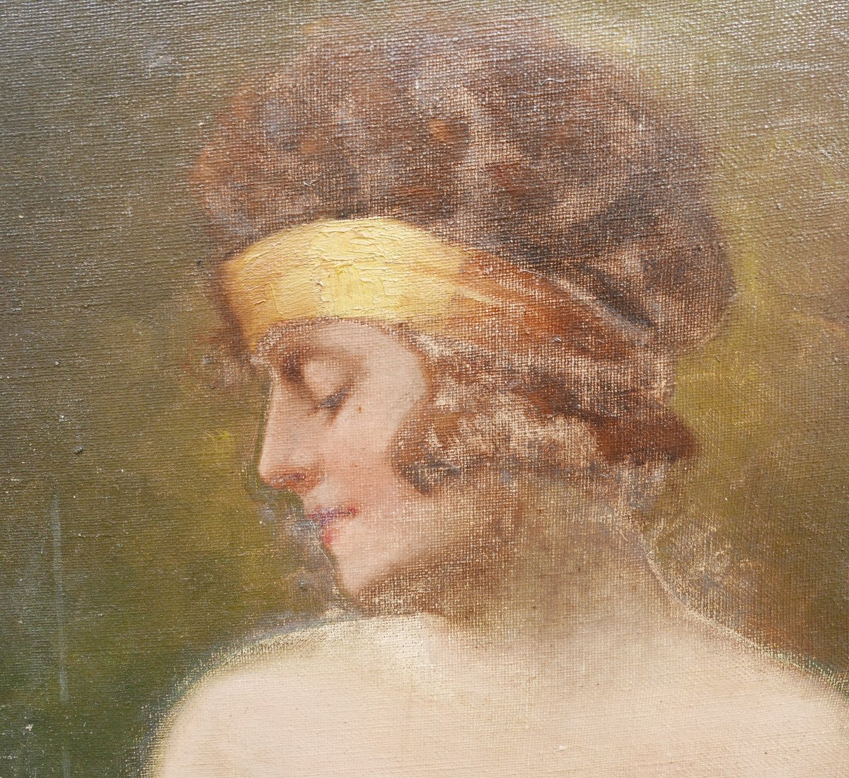 Nu Portrait De Jeune Femme Huile/toile Du Début Du XXème Siècle Année 20-photo-1