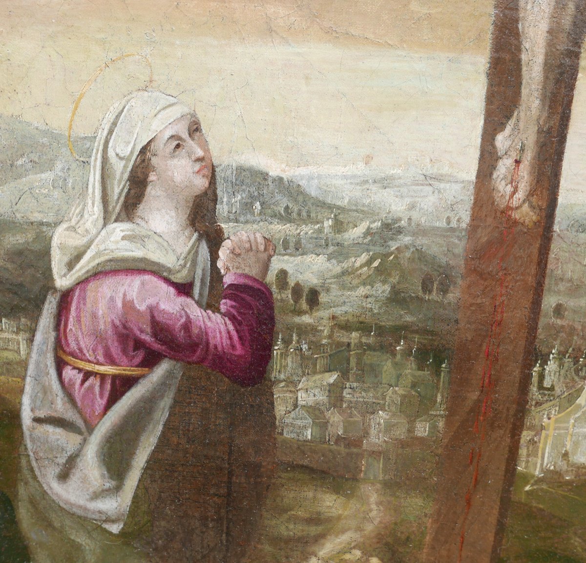 Grande Scène Religieuse Crucifixion De Jésus Christ Huile/toile Du XVIIe Siècle-photo-4