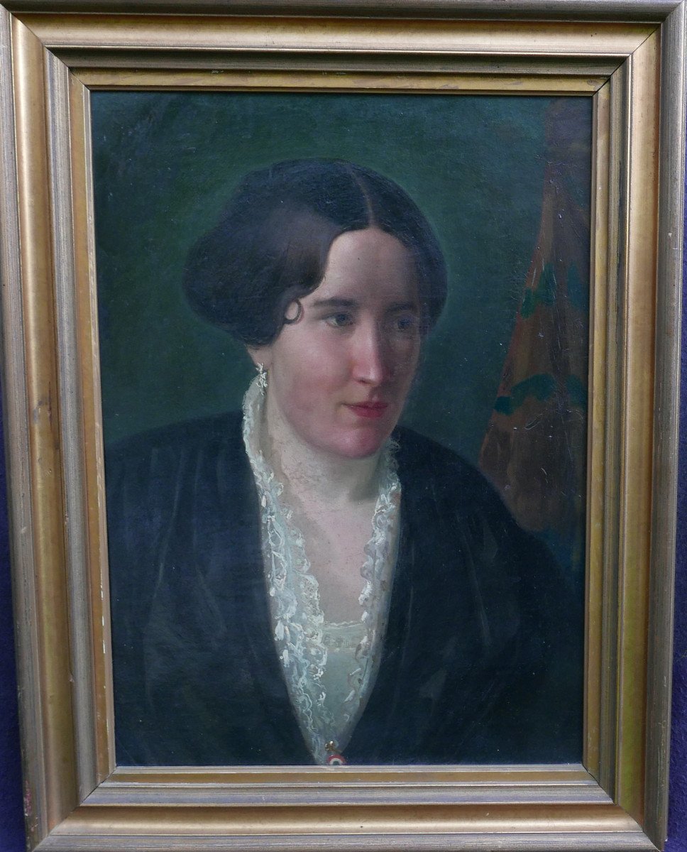 Portrait Of A Woman French School From The 19th Century Oil/canvas-photo-2