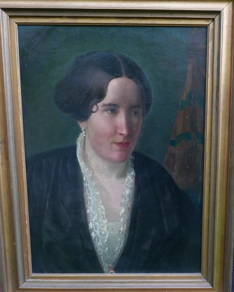 Portrait De Femme Ecole Française Du XIXème Siècle Huile/toile-photo-3