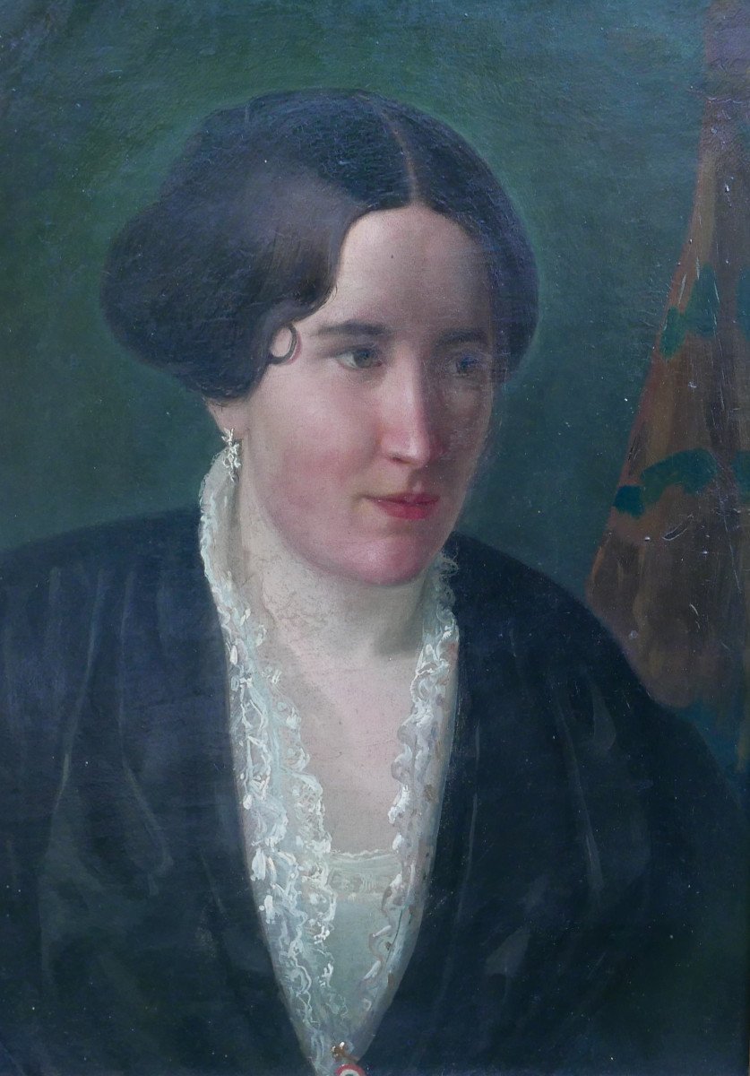 Portrait De Femme Ecole Française Du XIXème Siècle Huile/toile-photo-4