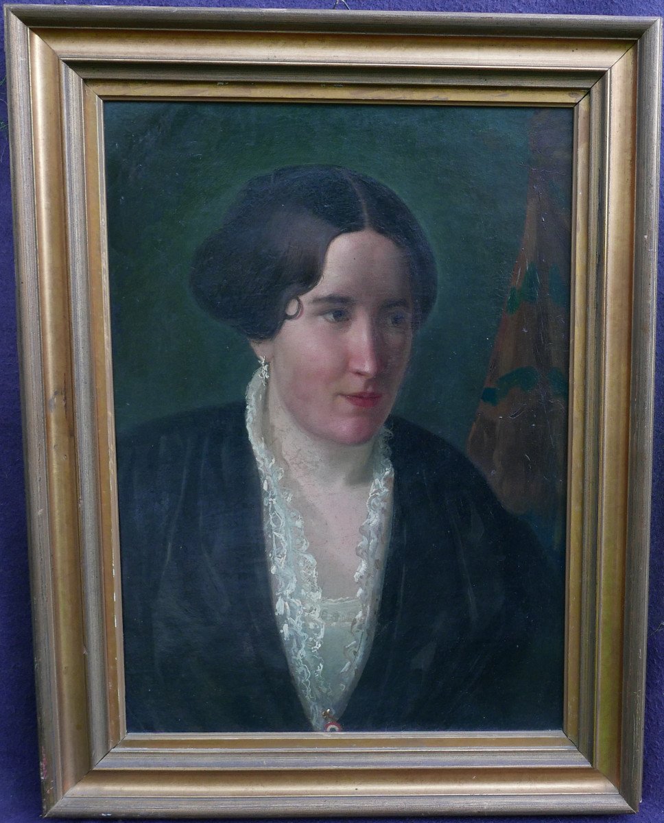 Portrait De Femme Ecole Française Du XIXème Siècle Huile/toile