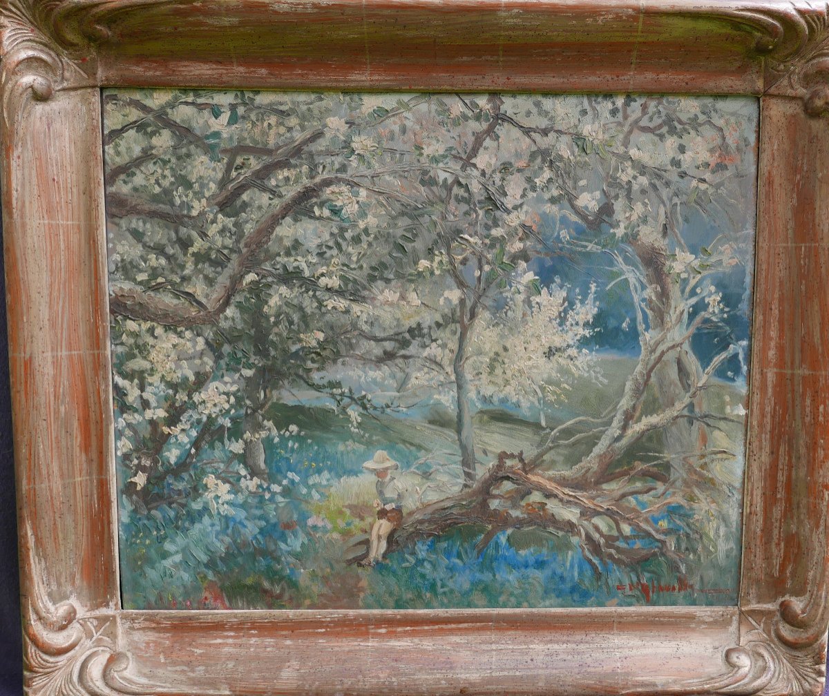 Tableau Paysage Sous Bois Animé Huile/panneau Début XXème Siècle Signé-photo-3