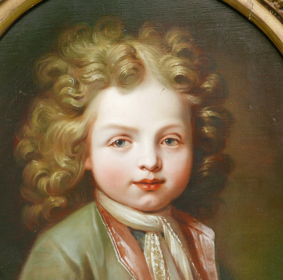 Portrait d'Un Jeune Garçon d'Après Hyacinthe Rigaud Huile/toile Du XIXème Siècle-photo-2